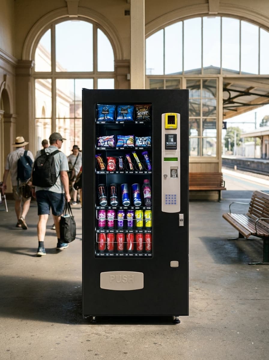A QuikVend machine placed in a train stations venue